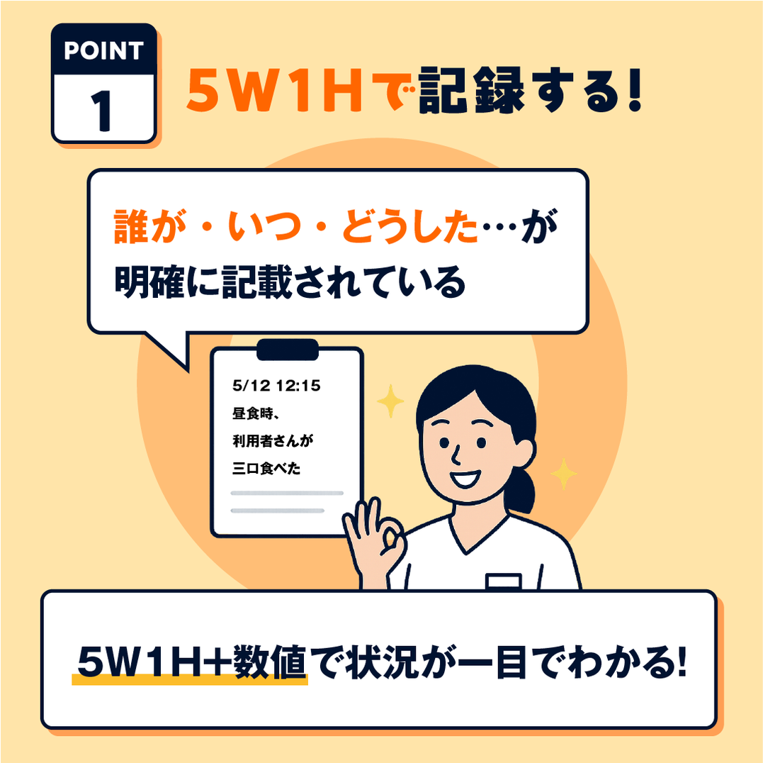 OK：5W1Hと数値に基づいた記録