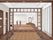 木材をふんだんに使用した館内に段差はなく、壁には手すりが付いている。ブラウンのドアが２つ左側にあり。右側には窓がある。