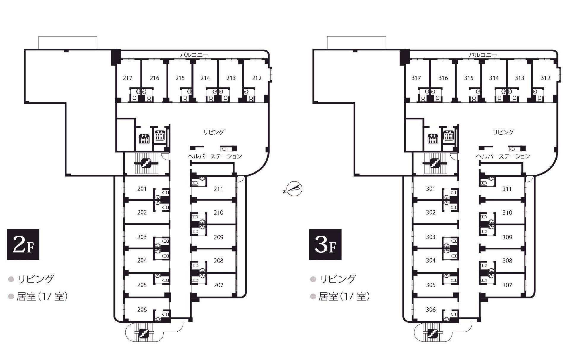 ライフコミューン南与野の2～3Ｆのフロアマップ