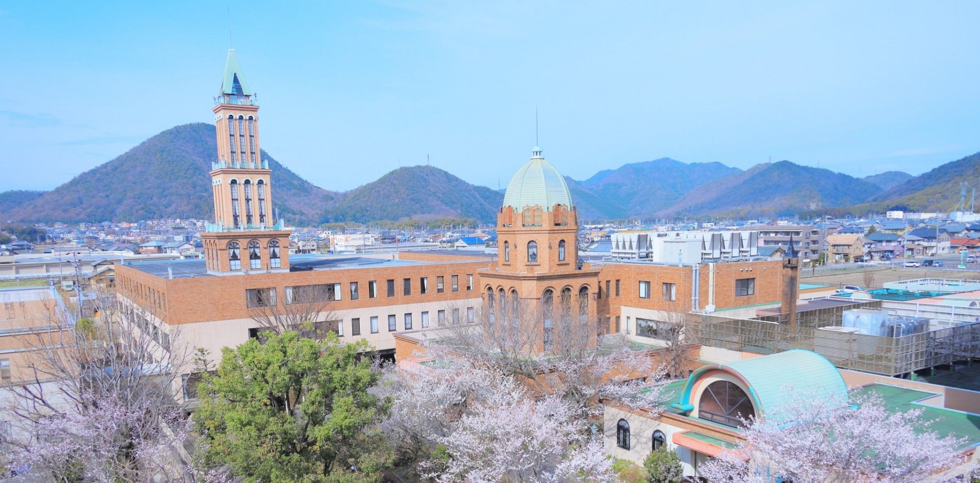 桜に囲まれた建物