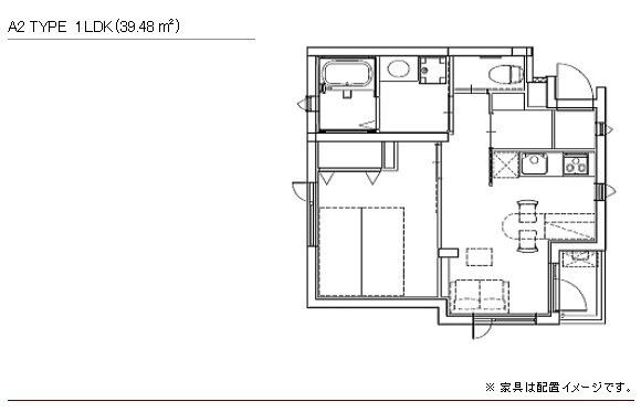 アイエスコート西麻布のA2 TYPE 1LDKの間取り図