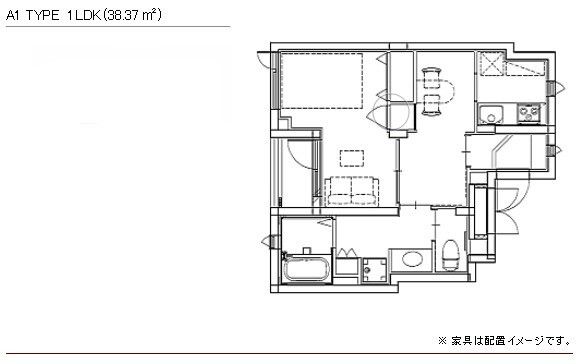 アイエスコート西麻布のA1 TYPE 1LDKの間取り図