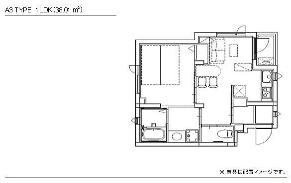 アイエスコート西麻布のA3 TYPE 1LDKの間取り図