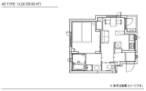 アイエスコート西麻布のA5 TYPE 1LDKの間取り図