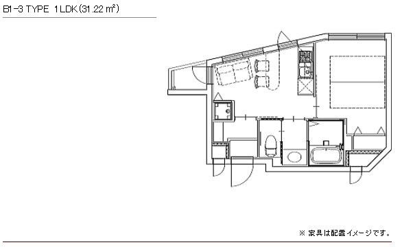 アイエスコート西麻布のＢ1-3 TYPE 1LDKの間取り図