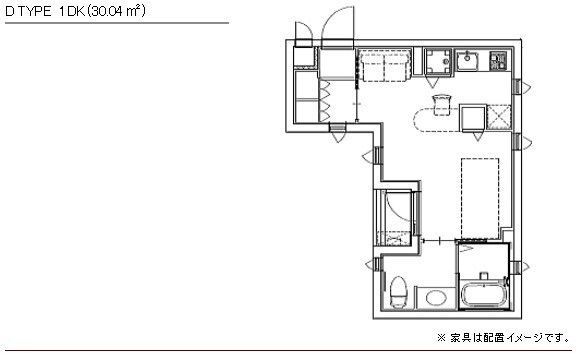 アイエスコート西麻布のⅮTYPE 1LDKの間取り図