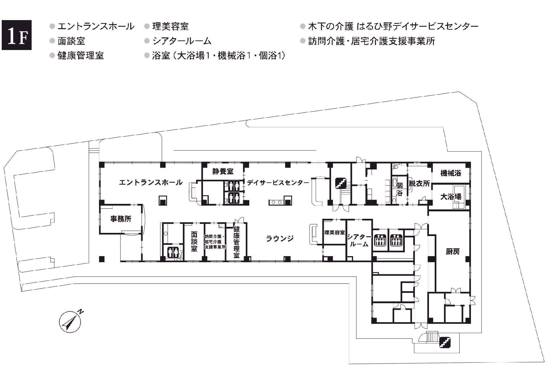 リアンレーヴはるひ野の1Ｆのフロアマップ