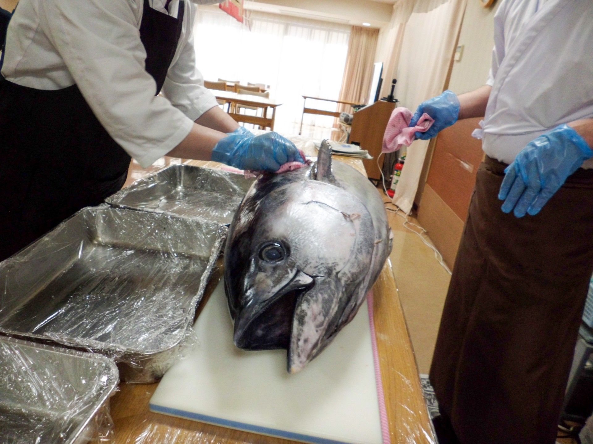 玄関には下駄箱があり、靴を着脱するための椅子も用意されている。反対側には手すりがあり、歩行困難な人には安心。