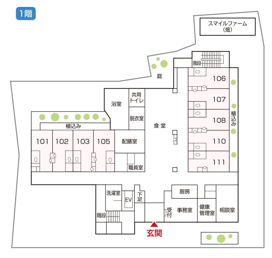 有料老人ホーム クオレ西淀川の1階のフロアマップ