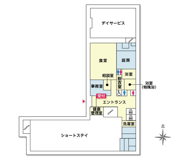 ツクイ・サンシャイン会津若松の1Ｆのフロアマップ