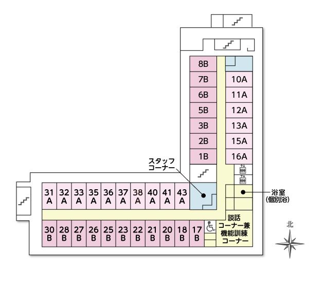 ツクイ・サンシャイン会津若松の2Ｆのフロアマップ