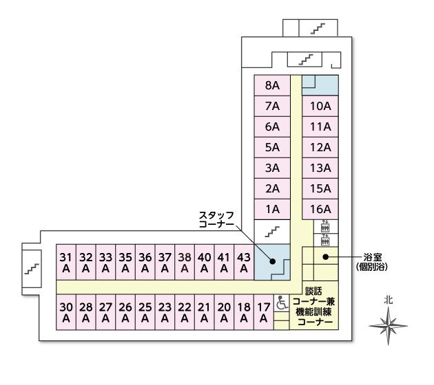 ツクイ・サンシャイン会津若松の3Ｆのフロアマップ