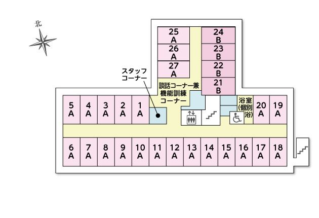 ツクイ・サンシャイン足立の2～3Ｆのフロアマップ