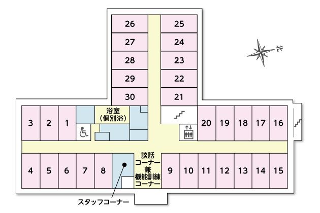 ツクイ・サンシャイン川崎宮前の2～3Ｆのフロアマップ