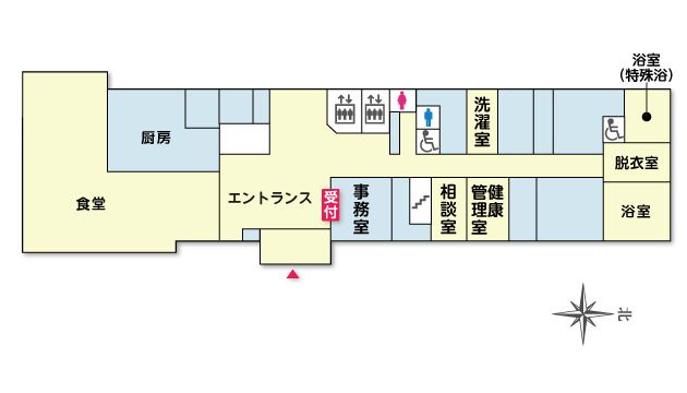 ツクイ・サンシャイン岡谷の1Ｆのフロアマップ