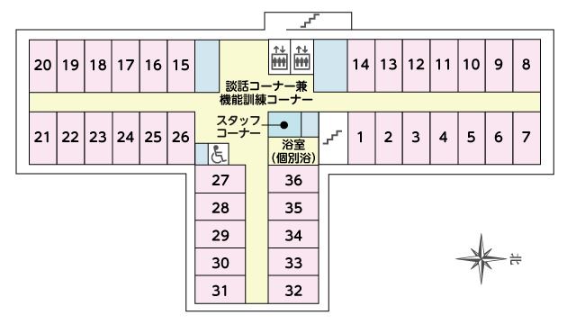 ツクイ・サンシャイン岡谷の2～3Ｆのフロアマップ