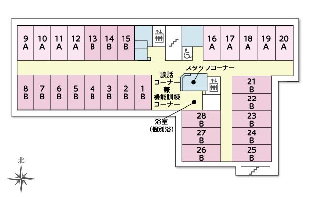 ツクイ・サンシャイン大東の2Ｆのフロアマップ
