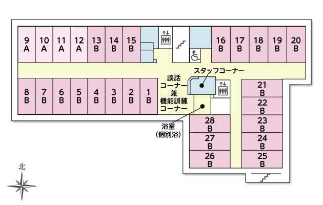 ツクイ・サンシャイン大東の3Ｆのフロアマップ