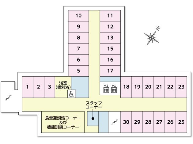 ツクイ・サンシャイン松山の2～4Ｆのフロアマップ