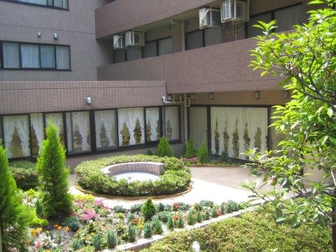 サニーステージ星川の中庭には花や木が植えてある。