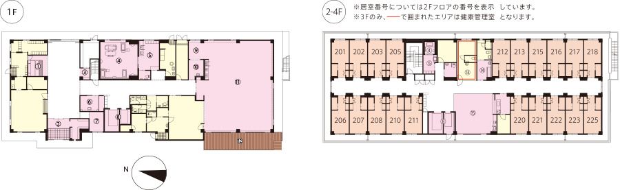 サニーステージ大和の1～4Ｆのフロアマップ