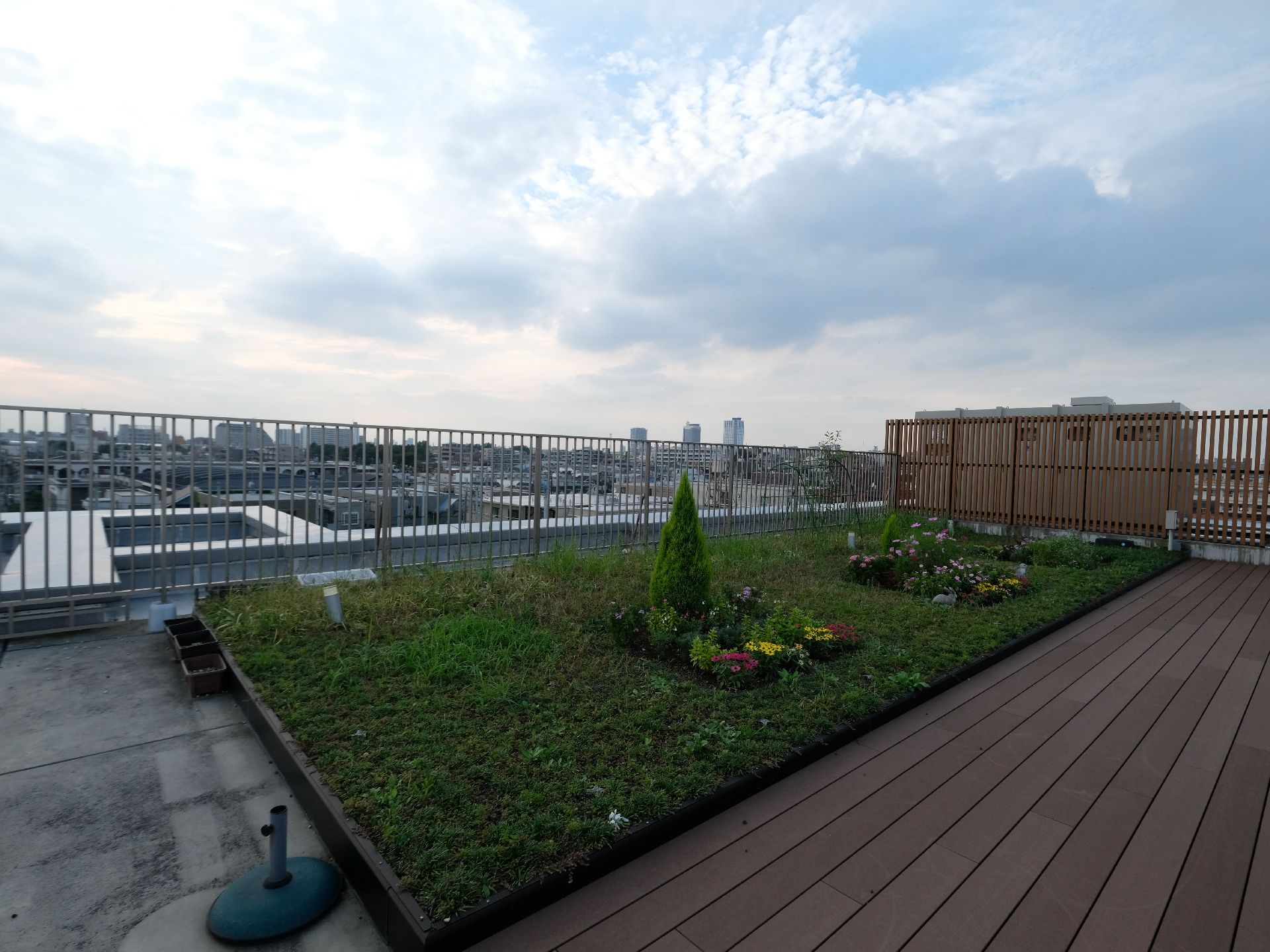屋上庭園では入居者と共同で園芸を行なっている。季節の花々や草木が心をなごませるとともに、リハビリの一助にもなっている。