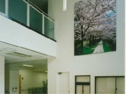 エントランスを入ってすぐに目に入る位置の壁の高い所に桜の木の絵が貼ってある。大きなサイズで迫力がある。