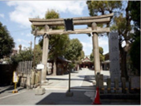 大きな鳥居が正面にあり、奉納者名が刻まれた玉垣が並んでいる。入ると左側に手水屋があり、大きな並木を抜けると本殿が鎮座している。