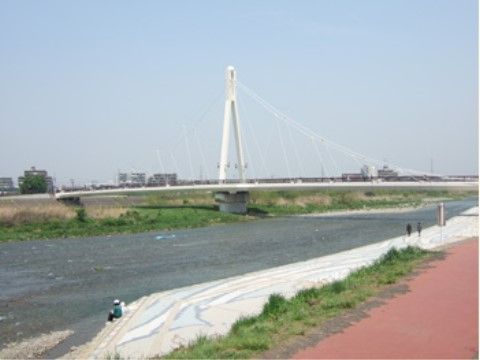 白色の外観で地域のシンボル的な橋である。車両や人が通行することができ、川原からは橋全体を眺めることができる。