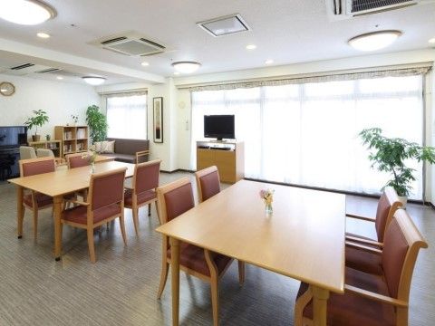 広い空間に、落ち着いた色合いの家具やテレビがきれいに配置されている。大きな窓からは陽の光が差し込んでいる。