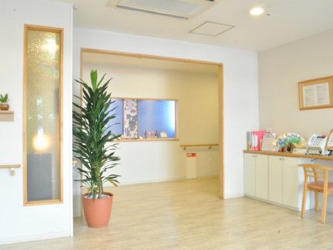正面に大きな開口部があり、廊下に続いている。エントランス右手には扉付きの収納があり、上には書類やインターフォンが置かれている。