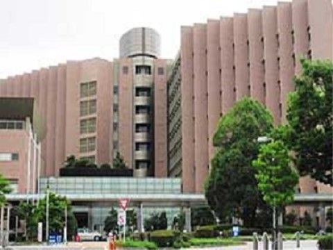 多くの診療科や救急外来を持つ地域の基幹病院。じゃばら折りのような外観で、茶色い外壁の大きな建物である。