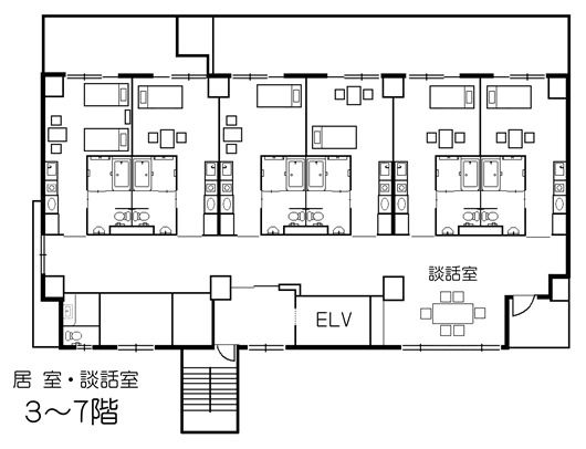 生活支援付高齢者住宅・仁の3～7階のフロアマップ