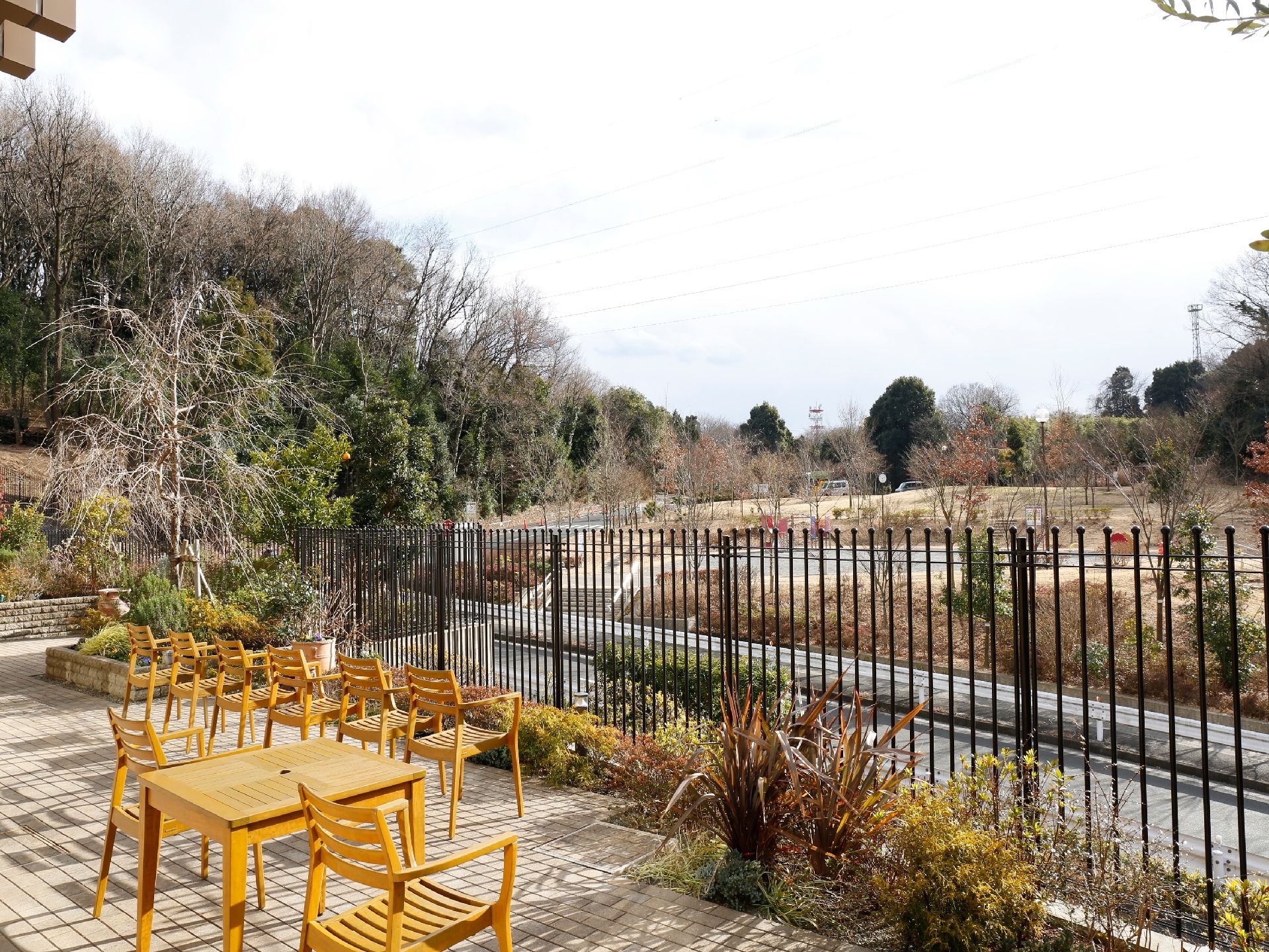 「グッドタイム リビング 長津田みなみ台」の庭園。緑豊かな景色が見られる。