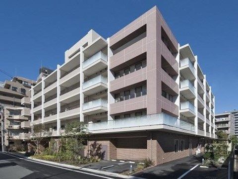 道路に面して建っている、マンション風の五階建ての建物