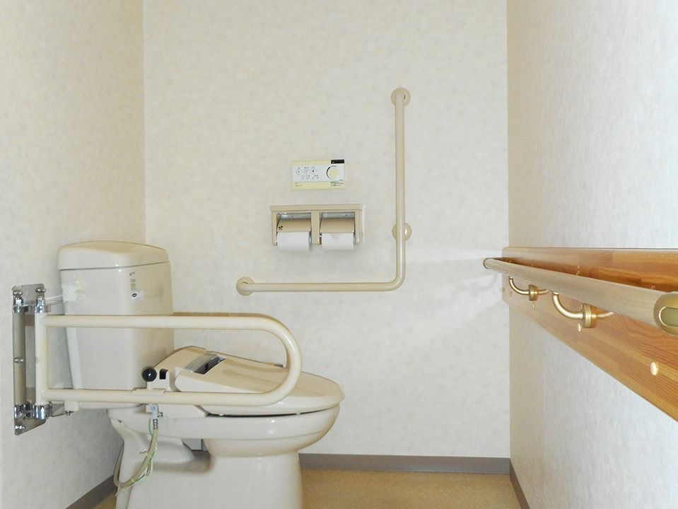 両側に手すりが付いているタイプの介護式トイレの様子。高齢者用の設備