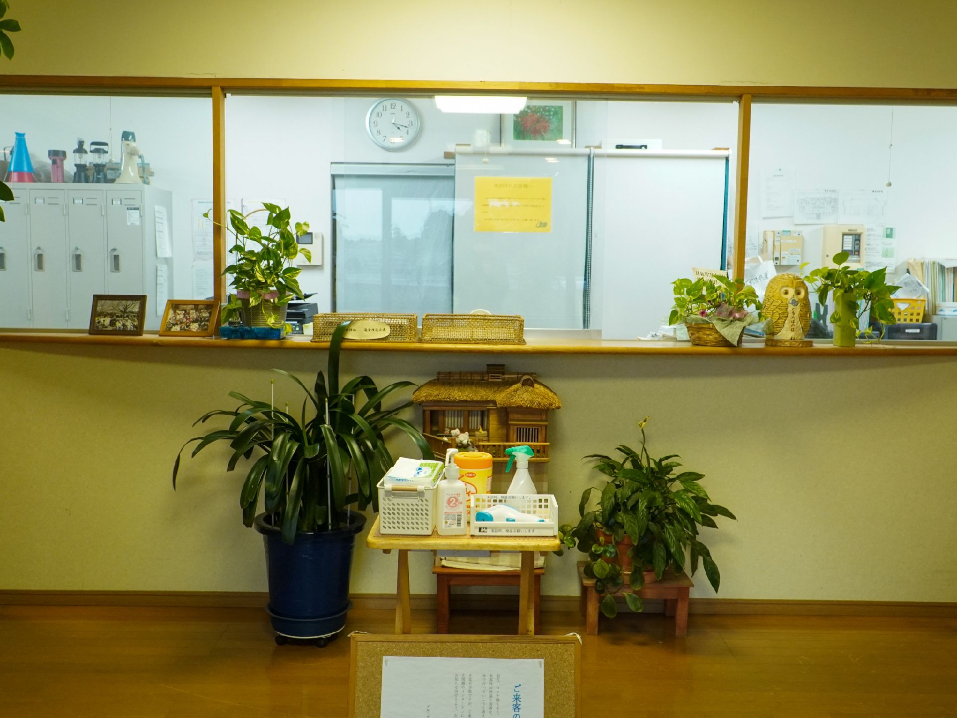 カウンターに観葉植物が飾られている受付