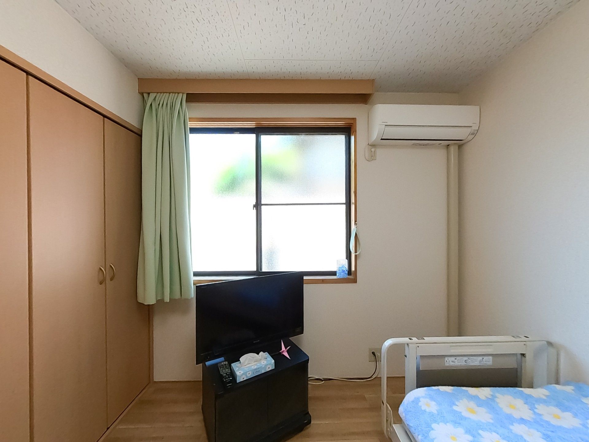 窓際のベッドとテレビ