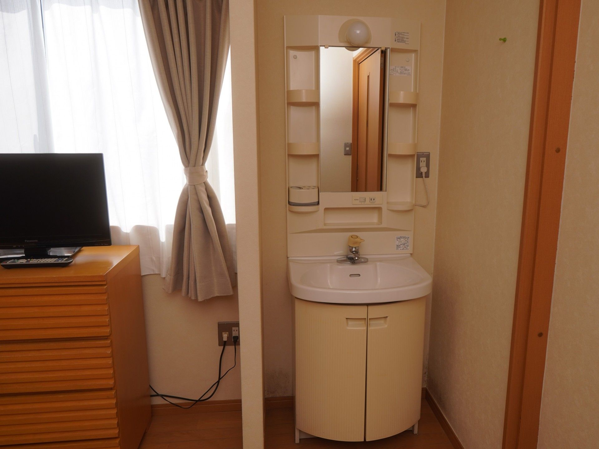 洗面台とテレビのある部屋