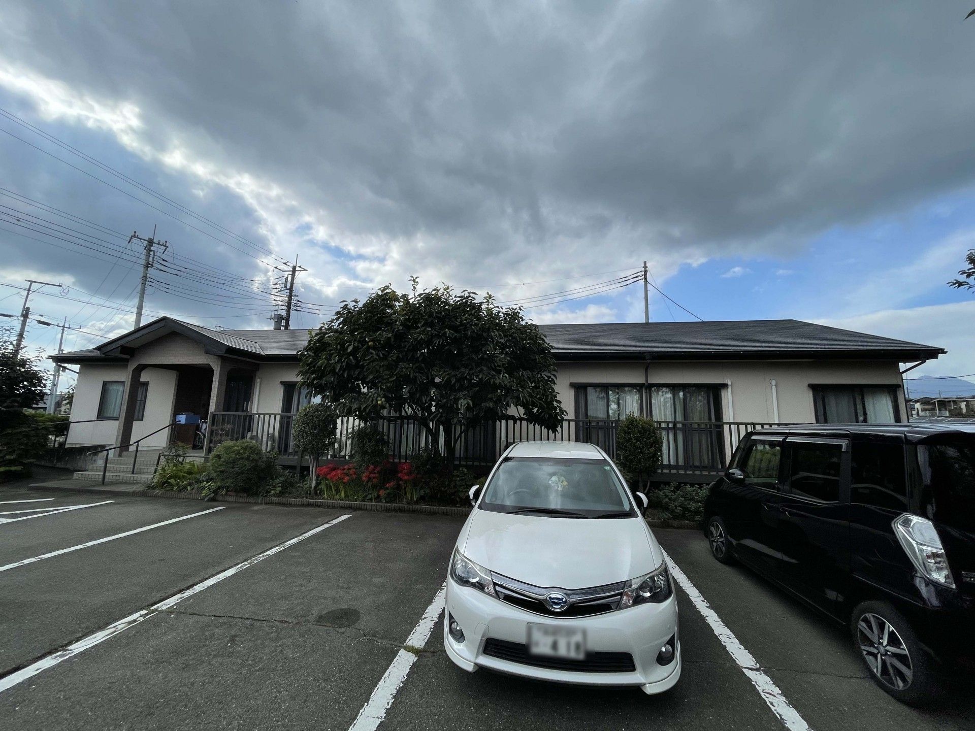 広々とした駐車場の建物