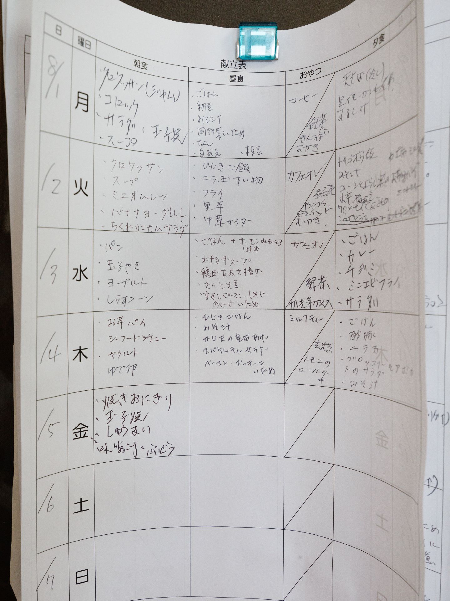 日替わり献立表