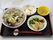 ある日の献立。豚肉たっぷりちゃんぽん、水餃子、温泉卵、ゼリーの中華メニュー。麺類は食欲がない時でも食べやすい。