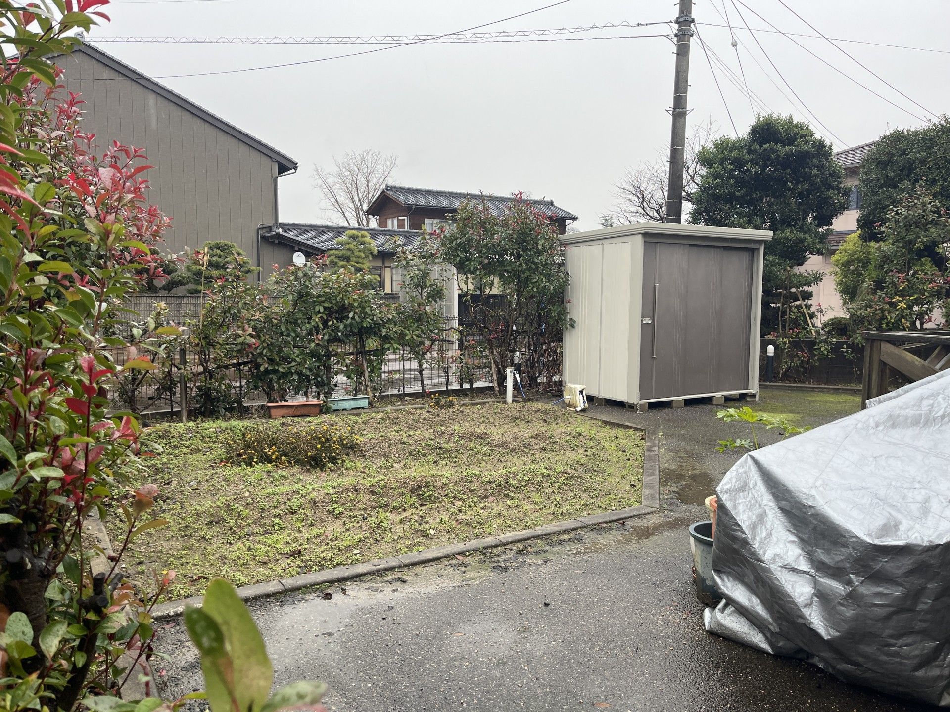 庭の物置と植栽