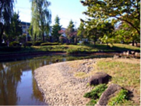 施設の近くには、植物や池のある広々とした公園がある。芝生があるので、散歩や日光浴にも最適なスポットとなっている。
