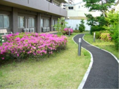 施設の周りには、綺麗な花の咲いている庭がある。整備された散歩道があり、花を眺めながら運動をすることができる。