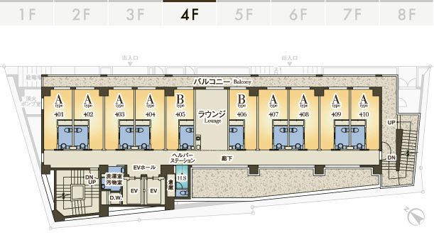 アズハイム文京白山の4Ｆのフロアマップ