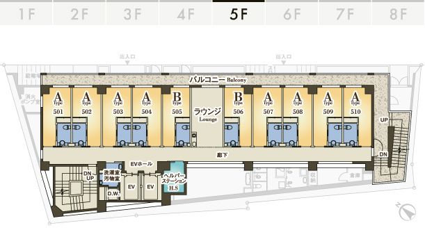 アズハイム文京白山の5Ｆのフロアマップ