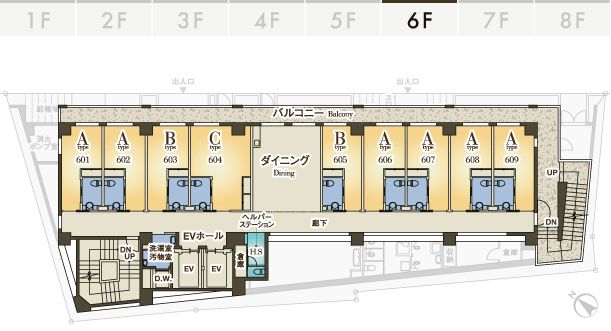 アズハイム文京白山の6Ｆのフロアマップ