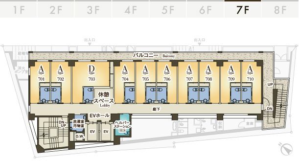 アズハイム文京白山の7Ｆのフロアマップ