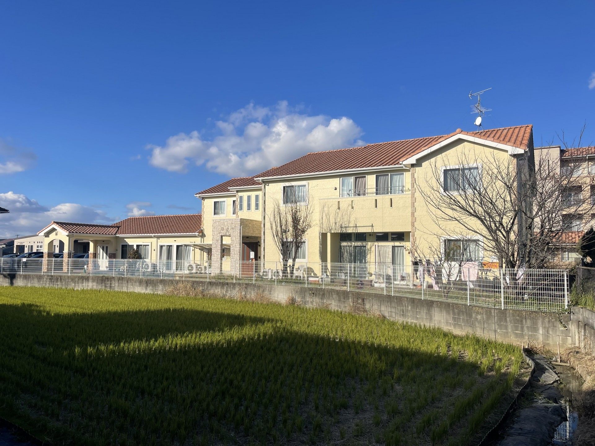 青空の下の建物外観